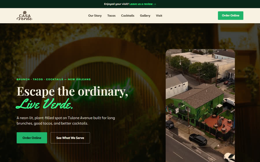 Homepage of the Casa Verde NOLA website