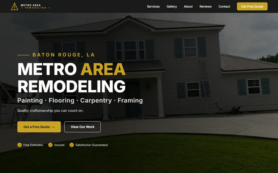 Homepage of the Metro Area Remodeling website