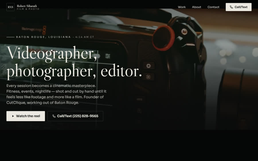 Homepage of the RxS Videography website